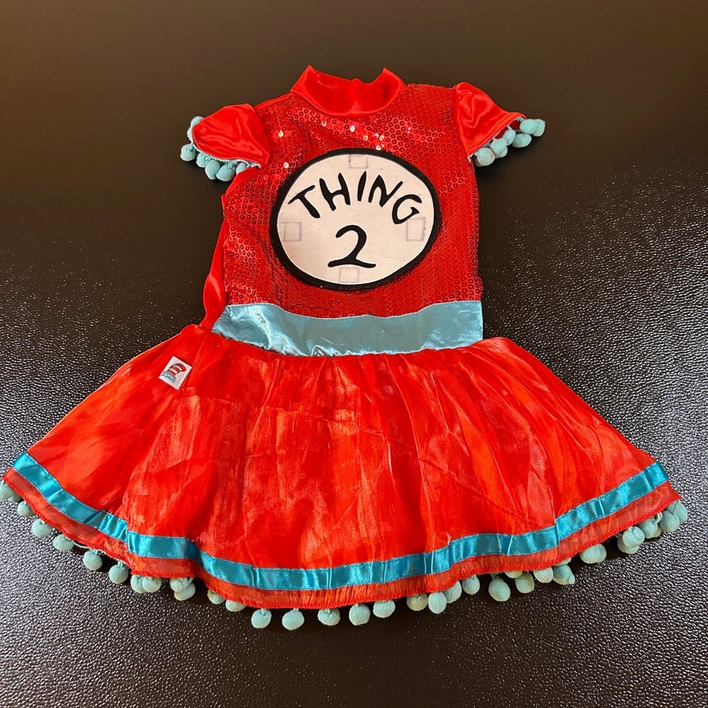 Dr. Seuss Thing 2 Costume Dress‎ Sequin Pom Pom Trim Halloween Cosplay